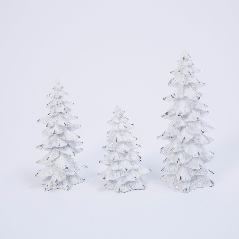 Gerson 2485310 Set of 3 Resin White Glitter Trees 9.45"