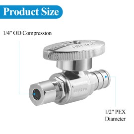 WiseWater Straight Stop Valve 1/2" PEX x 1/4" Compression, 1/4 Turn with 5 Stainless Steel Clamps for Easy Installation, Heavy Duty Chrome Brass PEX Shut Off Valve for Sink & Toilet (5-Pack)