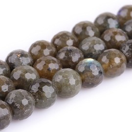 (12mm/Gray) - GEM-inside Labradorite Gemstone Loose Beads Natural 12mm Round Faceted Crystal Energy Stone Healing Power for Jewellery Making 15"
