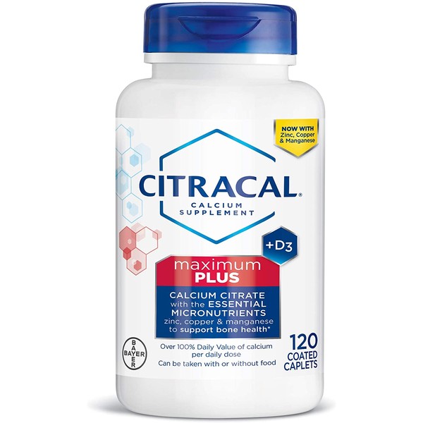 Citracal Maximum Plus, Highly Soluble, Easily Digested, 630 mg Calcium Citrate With 1000 IU Vitamin D3, Bone Health Supplement for Adults, Caplets, 120 Count
