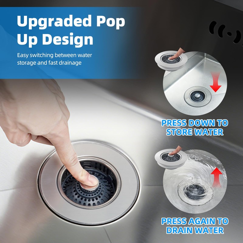 Hibbent Upgraded 3 in 1 Kitchen Sink Drain Strainer, Stainless