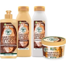 Kit Garnier Fructis Hair Food Cacao Rutina Completa Restauracion Rizos: Shampoo, Acondicionador, Crema para Peinar y Mascarila 4 unidades