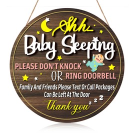 Baby Sleep Sign Decor, Baby Sleep Sign for Front Door, Baby Sleeps, No Ads, No Knocking, No Doorbell, Do Not Knock, Sign is Suitable for Use When Baby
