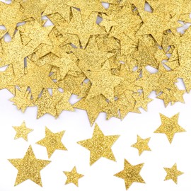 Star Confetti, Pack of 100 Confetti Christmas, Gold Stars Decoration, Glitter Stars Christmas Table Decoration, Stars Crafts for New Year's Eve, Wedding, Birthday, Christmas Decoration (3 Sizes 2-4