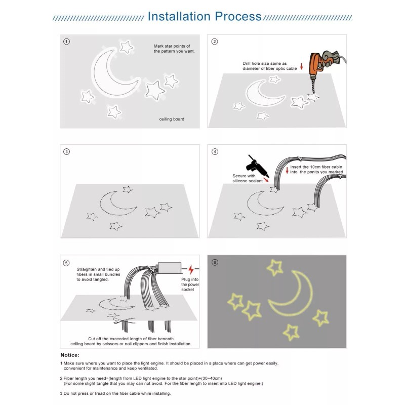 AZIMOM 6W Bluetooth/APP Control RGBW Fiber Optic Lights Star Ceiling