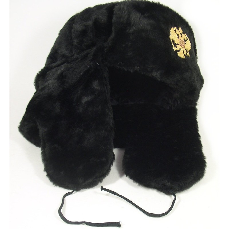 Russian Army KGB Military Fur Hat UshankaBLACK-XL w/Imperial Eagle Crest