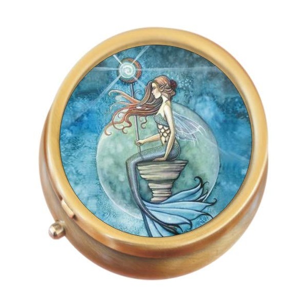 Mermaid Brass Round Pill Box