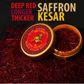 LION SAFFRON Grade A+++ Premium Pure All Red Kashmiri Saffron for Cooking, Tea, Biryani, Paella, Rice, Milk & Desserts, Azafran Kesar Saffron Threads from Kashmir, India (1gram)