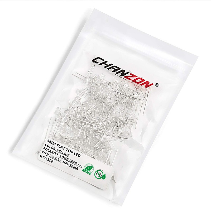 CHANZON 100 pcs 3mm Yellow LED Diode Lights (Clear Flat
