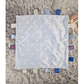 Royal Icon Baby Comforters tag blanket – Ultra Soft and Unique Design Taggies for Babies – Hypoallergenic Baby Taggy Blanket for Newborn Toddlers Boys and Girls 35x35 Cm (Blue Stars - Ri16)