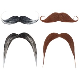 Pack of 4 Mustache for Gluing, Fake Beard, Moustache Glue, Fancy Beard, Funny Fake Mustache, Schnauzer for Gluing, Upper & Lower Lip Beard Costume, Fake Beard for Cosplay, Holiday Parties, Black and
