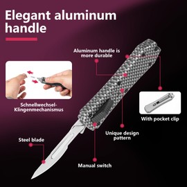 Retractable Utility Knife Scalpel Knife Retractable Box Cutter With 10pcs Surgical Carbon Steel Replacement Blades Edc Gift (Black)