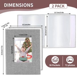 vivinin 2 Pack Photo Album 5x7, Linen Cover Photo Album, Small Photo Album Book for 36 Pockets Hold 72 Pictures, Picture Book for Photos Family Anniversaries Baby Vacations (Gray)