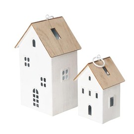 Arinosa Lantern Cottage Wood Metal Lantern Country House Set of 2