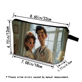 YULUENZE Doctors Makeup Bag Cute Small Organizer Bag with Zipper Cartoon Style Nurse Print Cosmetic Bag Birthday Graduation Gifts for Doctors Nurse Women Friends