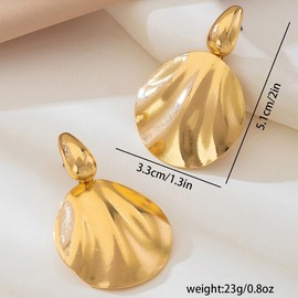 Exquisite Chunky Gold Large Pleated Round Disc Dangle Drop Earring for Women, Charm Thick Big Dangling Earring Minimalist Y2k Party Prom Jewelry Gifts (Gold)