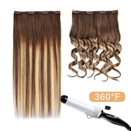 5 Pieces 12" Remy Clip in Hair Extensions Human Hair Light Brown to Dirty Blonde Highlight Brown Ombre - Silky Straight Short Thick Real Hair Extensions for Women (12 inches, (6T24) P6, 60grams)