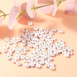 1000pcs White Mixed Round Acrylic Alphabet Beads 4x7mm Gold Letter A-Z Beads for Jewelry Making DIY Bracelets Necklaces Key Chains