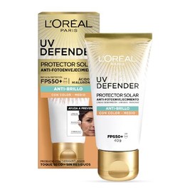L'Oréal Paris Protector Solar Diario FPS50+ UV Defender Anti-Brillo Tono Medio, 40ml