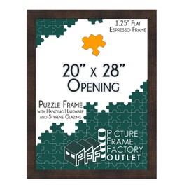 (1) -20x28-1.25" Flat Espresso Profile - Puzzle Frame - Hanging Hardware and Plexiglass Included