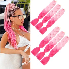 pink braiding hair 6 Packs ombre jumbo braids High Temperature Fiber kanekalon Hair extensions for braiding crochet braids (ombre pink)