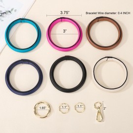 Junyuerly Wristlet Bracelet Keychain PU Leather Key chain Silicone Bangle Key Ring for Women Girls (Gold+beige)