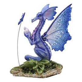 Ebros Gift Magical Indigo Fairy Dragon with Butterfly Holding Seashell Figurine by Amy Brown 'Possibilities' Fantasy Whimsical Dragons Collectible Statue