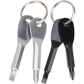 ZYL 4PCS Mini Pocket Screwdriver Set Keychain Outdoor Tool Kit Stainless Steel Black+Silver