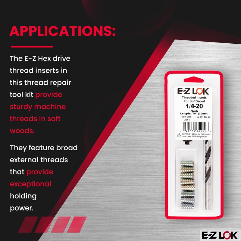 E-Z Hex Thread Repair Kit for Soft Wood Flush Threaded