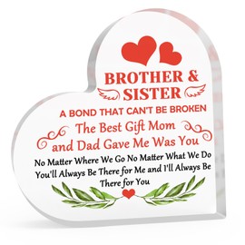 To My Sister Gift from Brother Encouragement Gift for Sister Acrylic Heart-Shaped Keepsake Brother Sister Inspirational Gift Motivational Gift for Him Her Acrylic Heart Plaque Sibling Birthday Gift