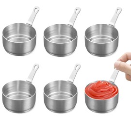 BangBoom 6 PCS 304 Stainless Steel Dipping Sauce Cups with Handle, 2.7 oz Reusable Delicate Metal Condiment Cups, Small Dressing Container for Ketchup Dishes Seasoning (Silver)