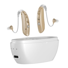 Hearing Aids, Hearing Aid for Seniors and Adults Rechargeable Noise Canceling with Charging Case and Nearly Invisible & Comfortable (1 Pair), 16-Channel Digital OTC Hearing Aid, Beige