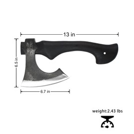 JXE JXO 13 Inch Hatchet, Camping Hatchet 1065 High Manganese Steel, Hickory Handle Tomahawk Axe with Leather Sheath