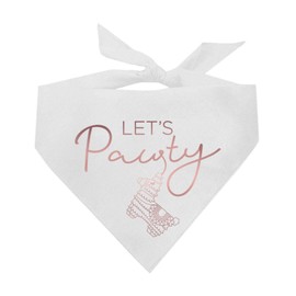 Let's Pawty! Metallic Printed Dog Bandana | 100% Cotton Adjustable Triangle | Birthday Pawty | Party Theme | Celebration Supplies | Photoshoot Prop |White, Rose Foil (1323)