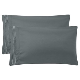 PiccoCasa Brushed Microfiber Pillowcases 2 Pack Soft Breathable Pillow Covers with Embroidery, Pillow Case Covers with Zipper Closure Dark Grey 50 x 75cm