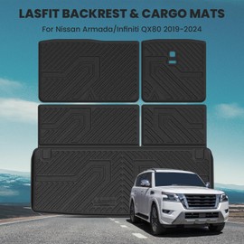 LASFIT Cargo Mat & Backrest Mats for Nissan Armada/Infiniti QX80 2019-2024, All Weather TPE Custom Fit Easy Clean Durable No-Curling Trunk Mat for Armada & QX80, Black