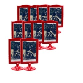 Leoyoubei Pack of 10 Vertical Stand Photo Frame Double Sided Sign Display Holder,Each Frame Holds 2 Pictures 4x6,Menu Box/Specimen Framework/Price Tag/Culture Card/Ornaments Exhibition(Red)