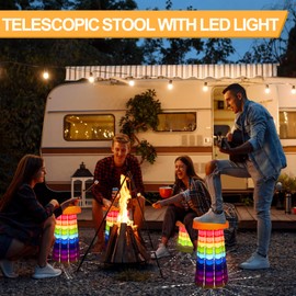 DeeprBling Portable Telescopic Stool Rainbow with LED Light, Collapsible Stools for Adults, Portable Retractable Folding Stool for Camping Fishing, Lightweight Outdoor Telescopic Stool, Load 330lbs