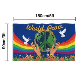 Hztyyier World Peace Flag Dove Rainbow Signs Double Printed World Peace Banner Flag for Outdoors Decoration With UV Fade Resistant