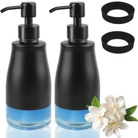 AUMIO Soap Dispenser with Non-Slip Silicone Pad, 2 Pack Kitchen Dish Refillable Liquid Dispensers, Matte Black Hand Soap Dispenser for Bathroom, Stainless Steel Case Glass Liner Hand Pump Dispensers