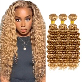 Leruikair Human Hair Bundles 24 26 28 Inch Deep Wave Human Hair Bundles Honey Blonde Color 27 Unprocessed Brazilian Soft Quick Weave Hair for Black Women