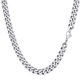 PROSTEEL 9mm Miami Men and Women Chain Curb Cuban Link Stainless Steel Necklace Silver