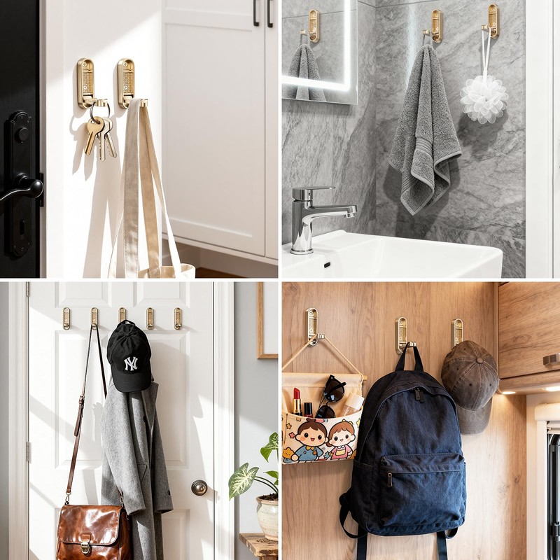Ruiziiz Folding Coat Hooks, Zinc Alloy Foldable Gold Wall Hooks