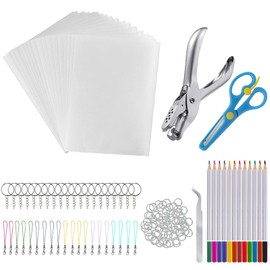 Shrinky Dink Sheets Kit Shrink Plastic Sheets Shrinky Dink Paper Kit with 25pcs Shrink Film Sheets+Tools Shrink Art Heat Shrink a Dink Shrinky Dink Keychain Kit for Create Keychains and DIY Crafts