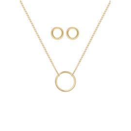 Elli Women's Geo Circle Basic Minimal Jewellery Set in 925 Sterling Silver Gold-Plated