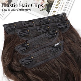 KooKaStyle Clip in Synthetic Hair Extensions Long Wavy 4PCS Thick Hairpieces Chocolate Brown 33Y# Fiber Double Weft Natural Hair Extensions 20 Inch for Women