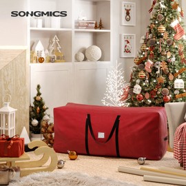 SONGMICS Christmas Tree Storage Bag Carry Bag for Trees up to 210cm 600D Oxford Fabric Heavy Duty Lightweight Waterproof with Handles Red RXS003R03