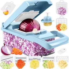 Vegetable Chopper, Pro Onion Chopper, Multifunctional 13 in 1 Food Chopper, Kitchen Vegetable Slicer Dicer Cutter,Veggie Chopper With 8 Blades,Carrot and Garlic Chopper With Container - Color: Blue