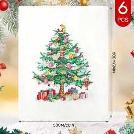 HunnmingRe 6 Pcs Christmas Chair Covers Christmas Tree Collection Stretch Washable Chair Protector Xmas Chair Covers Back Seat Slipcover Decoration for Home Dining Kitchen Room Holiday Party