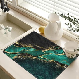 Green Marble Stove Top Covers,Golden Abstract Veins Stove Cover,Anti-Slip Heat Resistant Glass Cooktop Covers,Kitchen Stovetop Protector Mat,Waterproof Countertop Protector (28"x19.5")